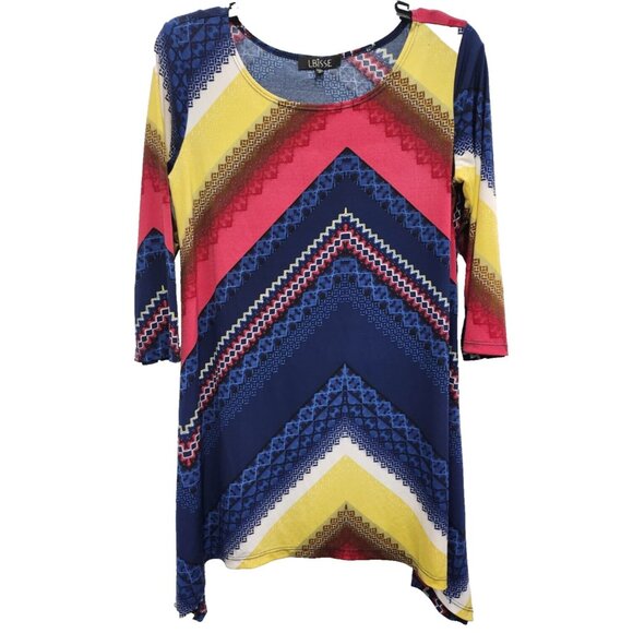 Lbisse Womens Wearable Art Tunic Top Medium Abstract 3/4 Sleeve Sharkbite Hem - Picture 1 of 7